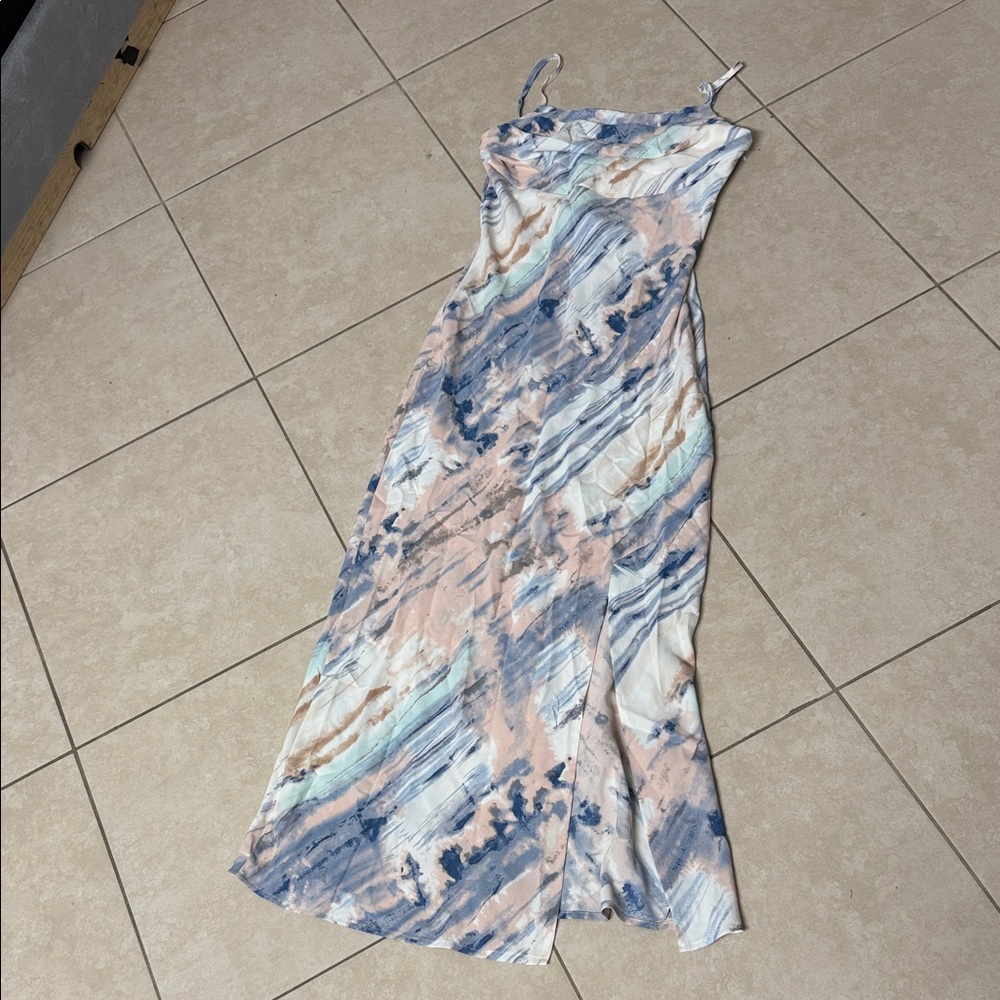 Elegant Blue and Pink Tie-Dye Maxi Dress